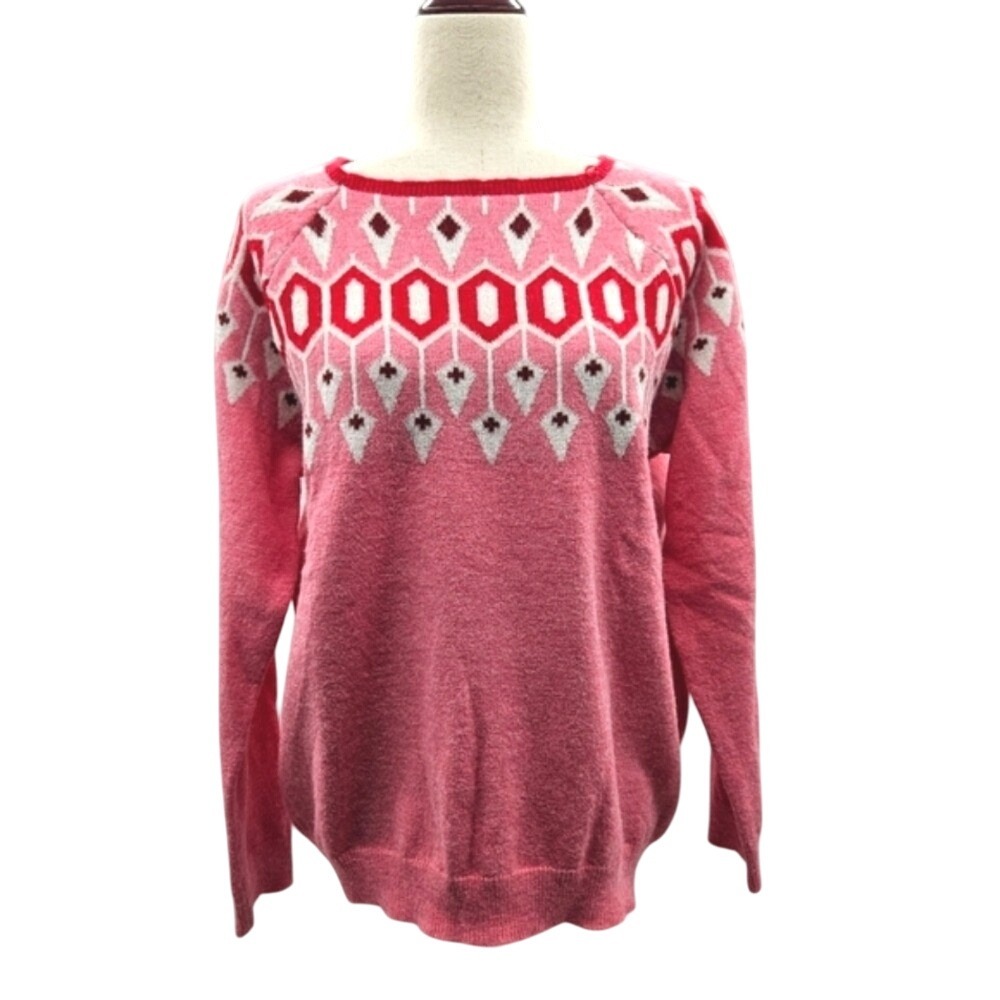 Fair Isle Icelandic Pink‎ Crewneck Oversize Sweater Size Small